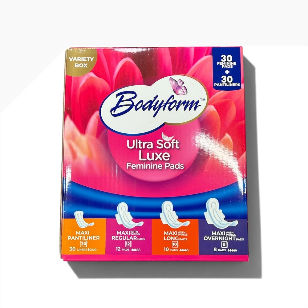 Bodyform Ultra Soft Luxe Feminine Pads Variety Box 60 Count 01675 New